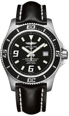 Breitling Superocean 44 Satin Steel Leather Strap Watch